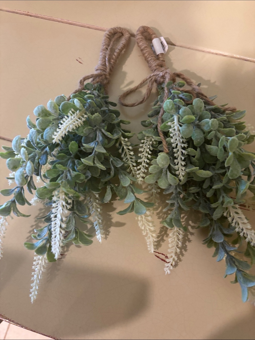Rope-Hung Faux Greenery Bundle with Cream Accents